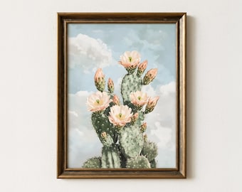 Desert Cactus Painting | Vintage Botanical Wall Art | Vibrant Floral Blossom Landscape Decor | Mailed Print