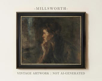 Vintage Woman Portrait Painting | Rustic Farmhouse Wall Art | Antique Female Decor | Framed Art