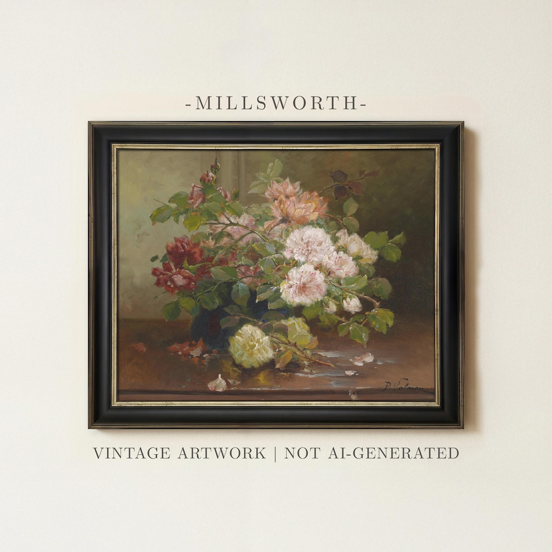 Vontage Roses Vintage Rose Still Life Painting | Antique Floral Artwork Print ...