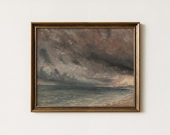 Vintage Stormy Seascape Painting | Antique Ocean Sky Artwork | Moody Beach Wall Decor | Mailed Print
