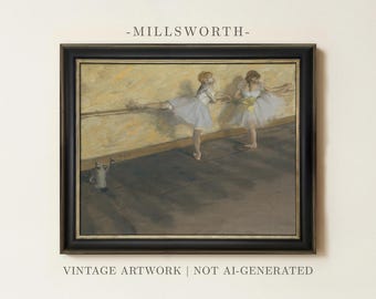 Vintage Ballerina Dance Painting | Antique Ballet Barre Artwork | Rustic Girl Nursery Decor | Framed Art