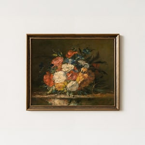Moody Floral Still Life Painting | Antique Colorful Bouquet Wall Art ...
