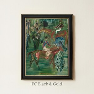 Vintage Equestrian Painting | Antique Abstract Horse Wall Art | Framed Art FC Black & Gold