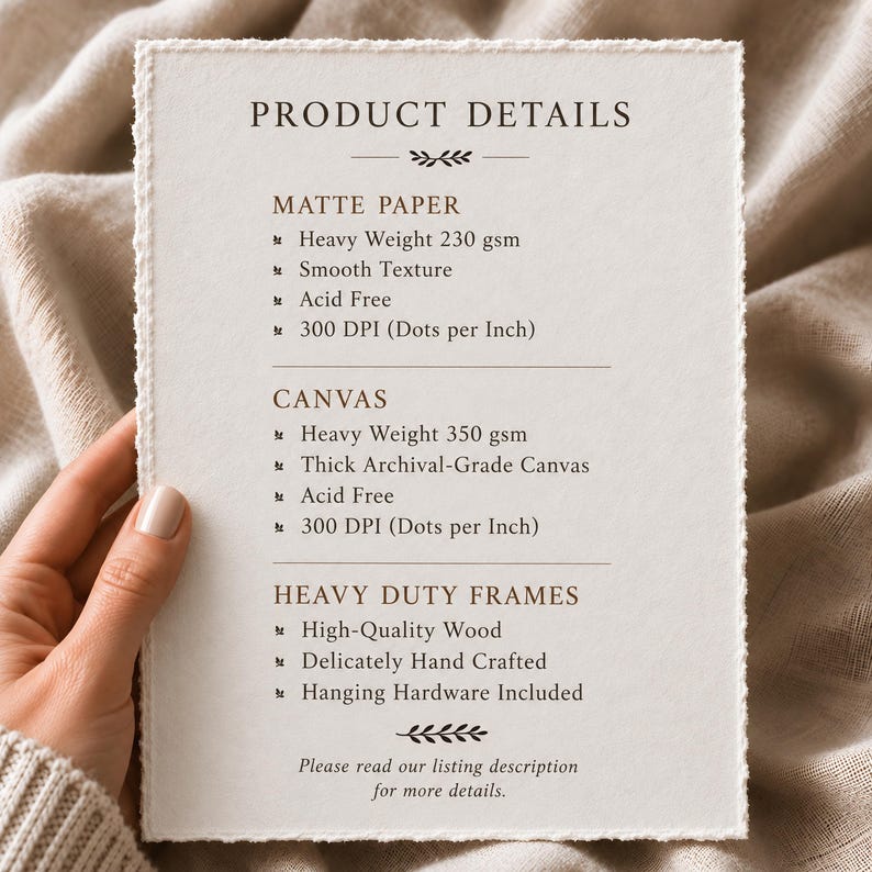 a person's hand holding a piece of paper with product details written on it.