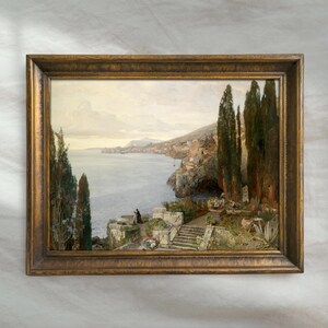 Coastal Town Painting | Nautical Seaside Wall Art | Vintage Mediterranean Seascape Decor | Mailed Print