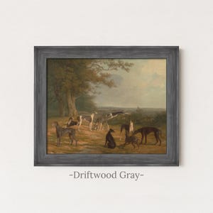 Vintage Greyhound Dog Painting | Antique Animal Artwork | Rustic Farmhouse Wall Decor | Framed Art Driftwood Gray