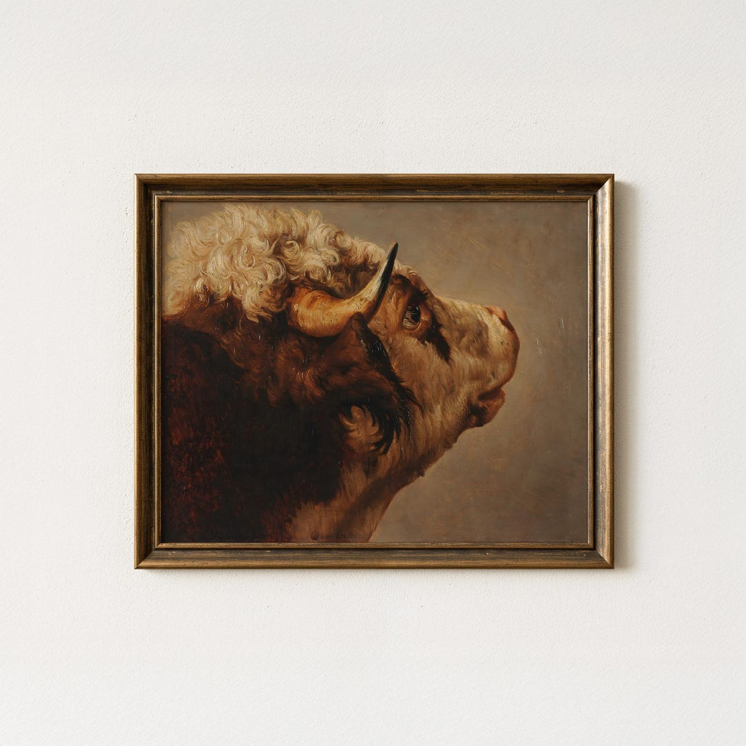 Rustic Bull Rustic Bull Painting | Antique Farmhouse Cow Wall Art | Rustic Cattle ...