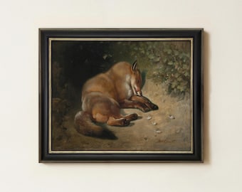 Sleeping Fox Painting | Vintage Woodland Animal Wall Art | Mailed Print