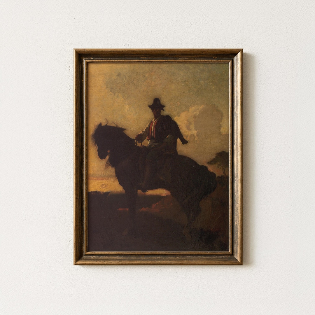 Vintage Horse Rider Painting | Antique Equestrian Artwork | Rustic ...