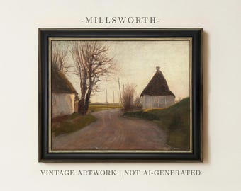Vintage Landscape Painting | Antique Countryside Wall Decor | Vintage Cottage Artwork | Framed Art