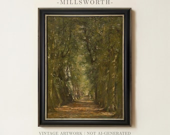 Vintage Woodland Oil Painting | French Nature Landscape Artwork | Rustic Forest Path Wall Decor | Countryside Woodland Print | Framed Art