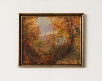 Vintage Autumn Trees Painting | Antique Fall Landscape Wall Art | Rustic Woodland Forest Home Decor | Mailed Print