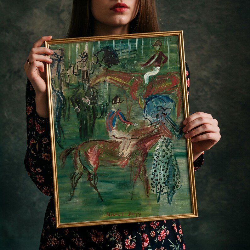 Vintage Equestrian Painting | Antique Abstract Horse Wall Art | Framed Art image 11