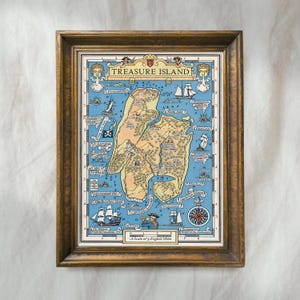 Vintage Treasure Island Map | Antique Nautical Book Artwork | Classic Library Wall Decor | Literary Adventure Story Art | Mailed Print