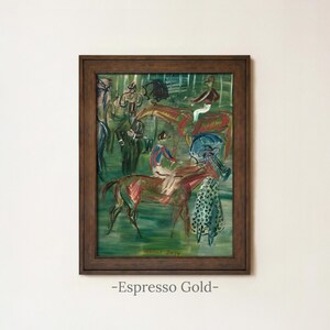 Vintage Equestrian Painting | Antique Abstract Horse Wall Art | Framed Art Espresso Gold