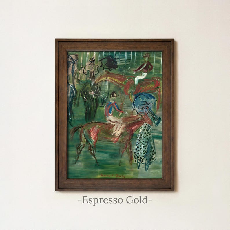 Vintage Equestrian Painting | Antique Abstract Horse Wall Art | Framed Art Espresso Gold