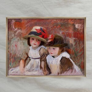 Girls Portrait Painting | Vintage Sisters Wall Art | Village Children 1890 Artwork Decor | Mailed Print