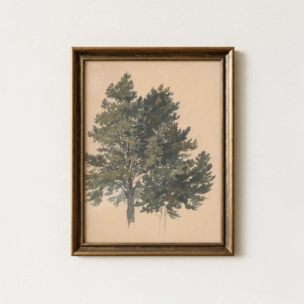 Vintage Tree Landscape Painting | Rustic Country Nature Artwork | Antique Botanical Wall Decor | Mailed Print