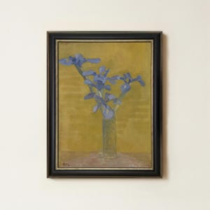 Blue Iris Still Life Painting | Vintage Botanical Floral Artwork | Rustic Flower Wall Art | Mailed Print