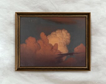 Vintage Cloud Painting | Antique Sunset Landscape Wall Art | Countryside Sky Home Decor | Mailed Print