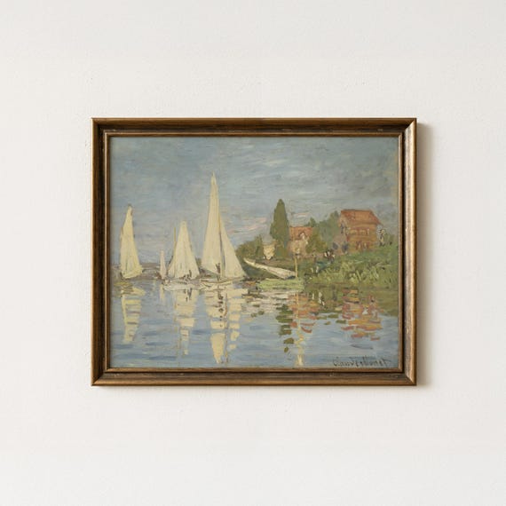 Claude Monet Sailboat Painting | Vintage Nautical Seascape Decor | Pastel Coastal Artwork | Mailed Print