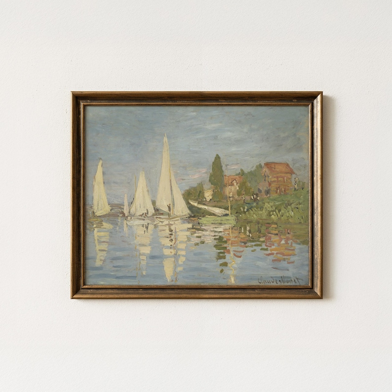 Claude Monet Sailboat Painting | Vintage Nautical Seascape Decor | Pastel Coastal Artwork | Mailed Print bild 1