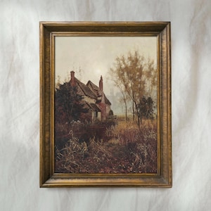 Vintage Autumn Oil Painting | Antique Fall Landscape Artwork | Rustic Farmhouse Country Wall Decor | Mailed Print