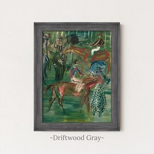 Vintage Equestrian Painting | Antique Abstract Horse Wall Art | Framed Art Driftwood Gray