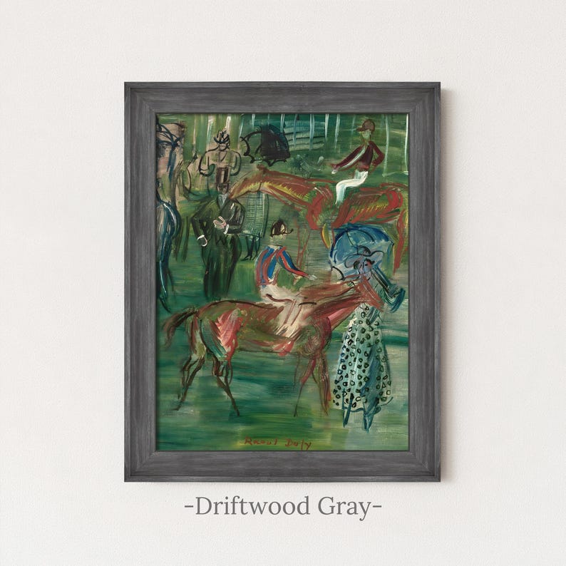Vintage Equestrian Painting | Antique Abstract Horse Wall Art | Framed Art Driftwood Gray