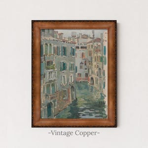 Vintage Venice Canal Painting | Antique European Wall Art | Italian Landscape Home Decor | Framed Art Vintage Copper