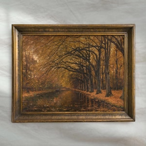 Vintage Fall Landscape Painting | Antique Autumn Forest Artwork | Moody Rustic Country Art | Mailed Print