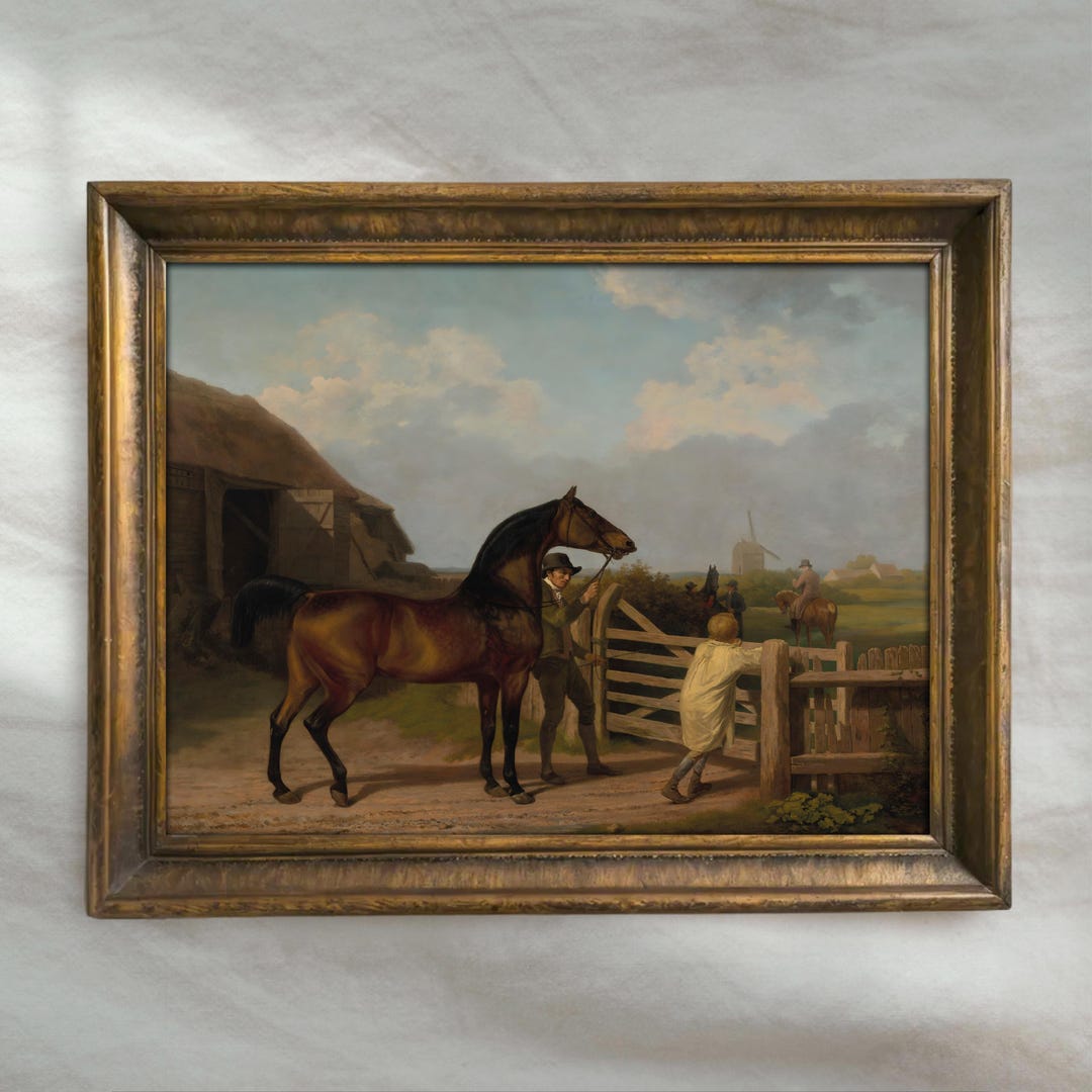Vintage Horse Painting | Antique Countryside Equestrian Wall Decor ...