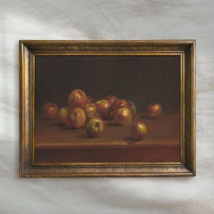 Vintage Apple Still Life Painting | Antique Fruit Kitchen Wall Art | Rustic Farmhouse Dining Wall Decor | Mailed Print