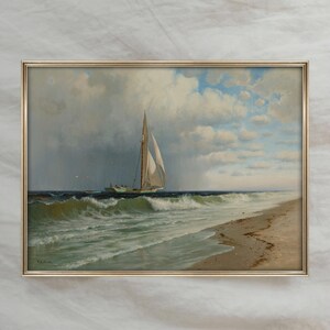 Vintage Coastal Sailboat Painting | Seascape Ocean Artwork | Rustic Nautical Beach Decor | Mailed Print image 5