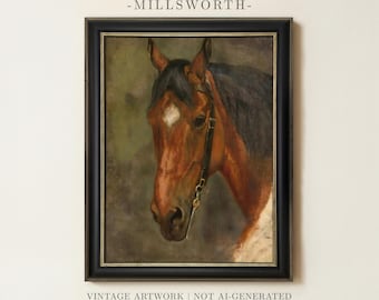 Vintage Horse Painting | Antique Equestrian Portrait Artwork | Rustic Farmhouse Wall Art | Framed Art