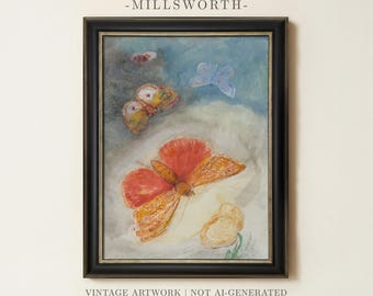 Vintage Butterfly Painting | Nursery Watercolor Wall Art | Cottagecore Girls Room Decor | Framed Art
