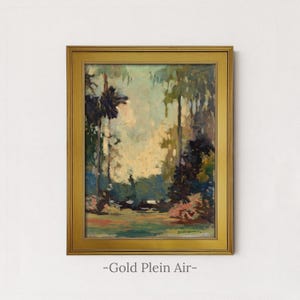 Vintage Woodland Painting | Rustic Landscape Forest Wall Art | Antique Cottagecore Artwork | Framed Art Gold Plein Air