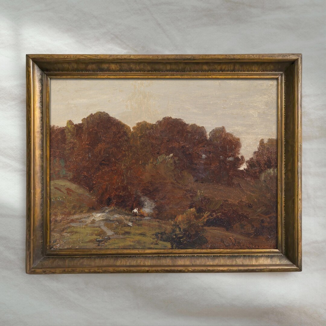 Vintage Moody Fall Painting | Rustic Autumn Landscape Artwork | Dark ...