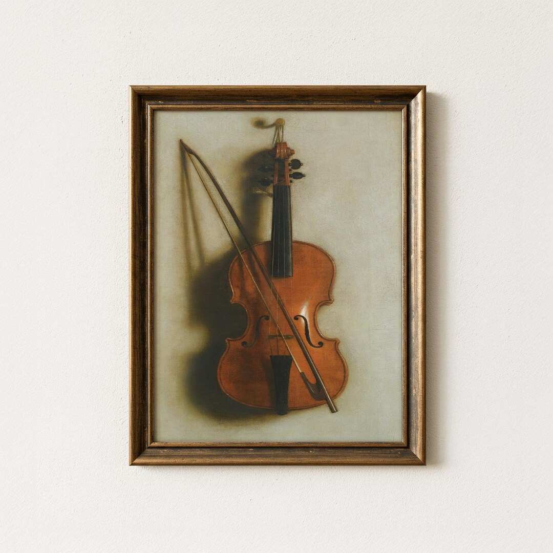 Vintage Violin Still Life Painting | Antique Classical Instrument Wall ...