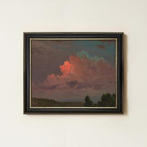 Moody Cloud Painting | Vintage Red Sunset Wall Art | Country Landscape Home Decor | Mailed Print