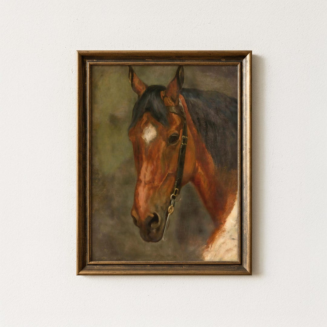 Vintage Horse Painting | Antique Equestrian Portrait Artwork | Rustic ...