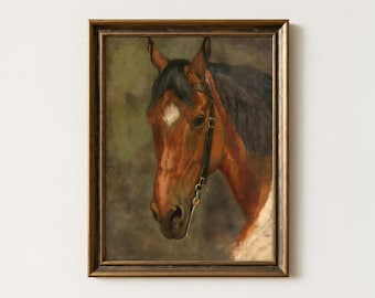 Vintage Horse Painting | Antique Equestrian Portrait Artwork | Rustic Farmhouse Wall Art | Mailed Print