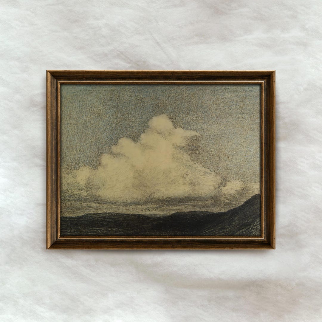 Vintage Cloud Study Painting | Antique Skyscape Artwork | Charcoal ...