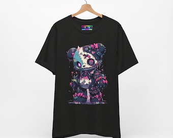 Psycho Graffiti Bear T-Shirt: Neon Streetwear, Unisex Cotton Tee