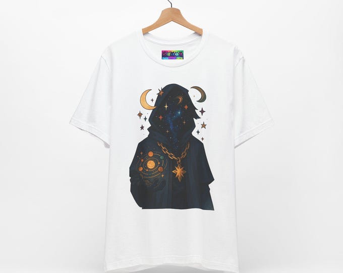 Cosmic Oracle Hooded Galaxy Shirt: Mystical Space Streetwear Tee