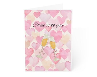 Greeting Cards - Engagement/Wedding Cheers to You Card with Hearts and Champagne Glasses, Set of 10, Love Celebration Stationery, Romantic