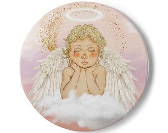 Angel Dream Ceramic Coaster, Cute Coasters for Home Decor, Gift for Her, Spiritual Homeware, Boho Chic Coaster Set, Nursery Decor