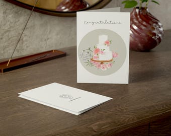 Elegant Wedding Greeting Cards - Floral Cake Design, Wedding Invitations, Bridal Shower Cards, Anniversary Greetings, Stationery Set