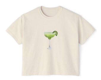 Chic Women's Boxy Tee with Margarita Design, Casual Summer Top, Cute Gift for Cocktail Lovers, Beach Vibes, Relaxed Fit Tee, Party Wear