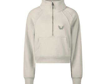 Angel Wings Quarter Zip Sweatshirt – Minimal Embroidered Wings Design | Cozy Cropped Pullover | Gift for Her | Aesthetic Streetwear